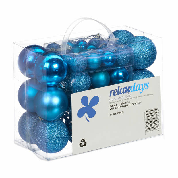 Relaxdays kerstballen - 50x st - kobalt blauw - 3, 4 en 6 cm - kunststof - Kerstbal