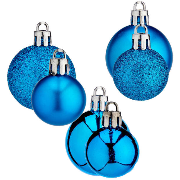 Kleine kerstballen - 40x st - turquoise blauw - 3 en 4 cm - Kerstbal