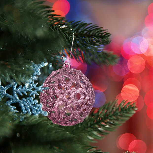 Relaxdays kerstballen - 50x st - lichtroze - 3, 4 en 6 cm - kunststof - Kerstbal