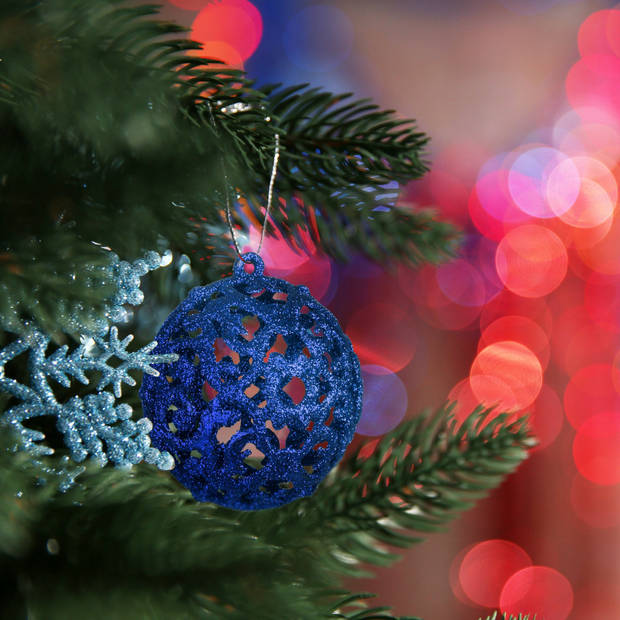 Relaxdays kerstballen - 50x st - donkerblauw - 3, 4 en 6 cm - kunststof - Kerstbal