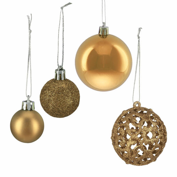 Relaxdays kerstballen - 50x st - goud - 3, 4 en 6 cm - kunststof - Kerstbal