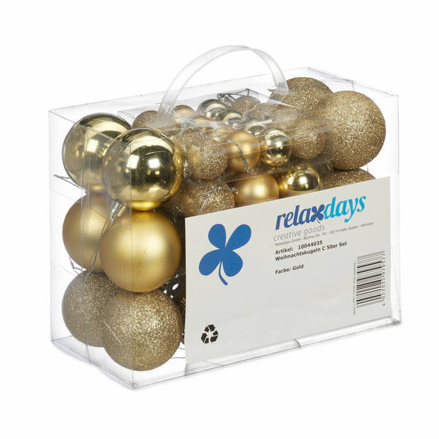 Relaxdays kerstballen - 50x st - goud - 3, 4 en 6 cm - kunststof - Kerstbal