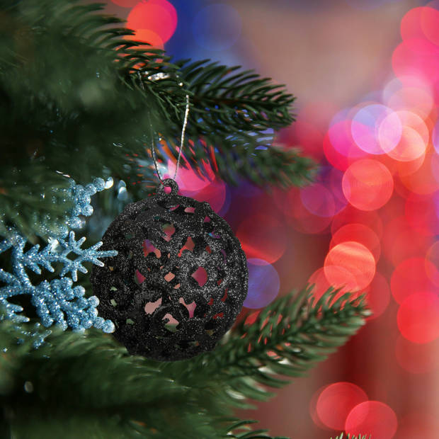 Relaxdays kerstballen - 50x st - zwart - 3, 4 en 6 cm - kunststof - Kerstbal
