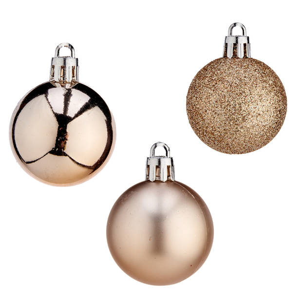 Krist+ mini kerstballen - 20x stuks - champagne - kunststof - 3 cm - Kerstbal