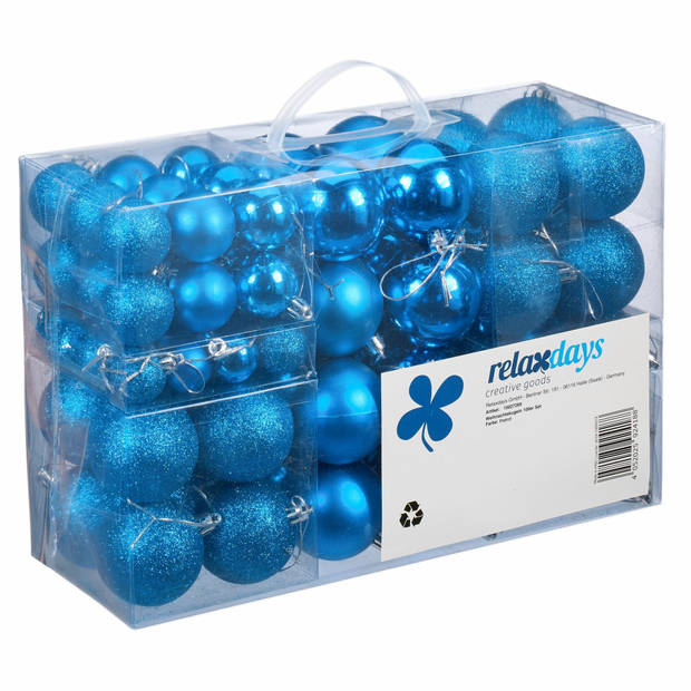 Relaxdays kerstballen - 100x st - intens blauw - 3, 4 en 6 cm - kunststof - Kerstbal