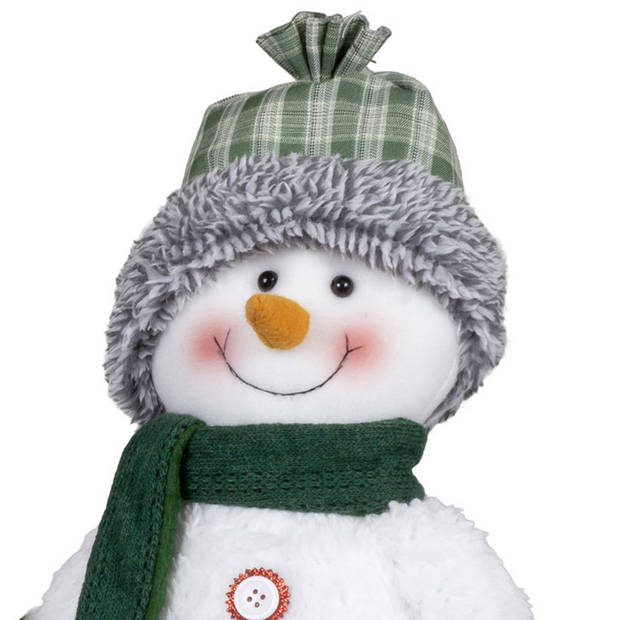 Pluche decoratie sneeuwpop - 40 cm - pop - met geruite muts - Kerstman pop