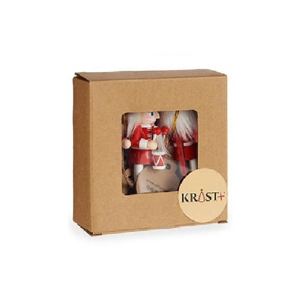 Krist+ kerstornamenten notenkrakers - 3x st- rood/wit 12,5 cm - hout - Kersthangers