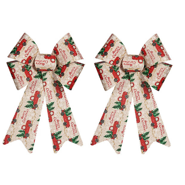 2x stuks kerstboomversiering ornament strikjes/strikken creme/rood print 15 x 25 cm - Kersthangers