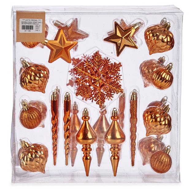 Krist+ ornamenten set - 32x - oranje - kunststof - Kersthangers