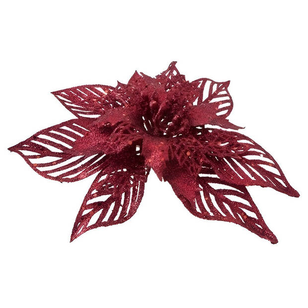 Kerst bloem - op clip - D18 cm - rood - kunststof - kerstster - Kersthangers