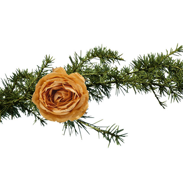 Cosy and Trendy bloem roos - op clip -2x - goud - 9 cm - kunststof - Kersthangers