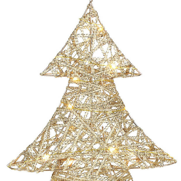 Countryfield decoratie kerstboompje - goud - met verlichting - H48 cm - kerstverlichting figuur