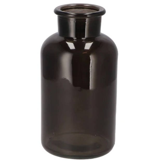 DK Design Bloemenvaas melkbus fles - 2x - helder glas zwart - D10 x H20 cm - Vazen