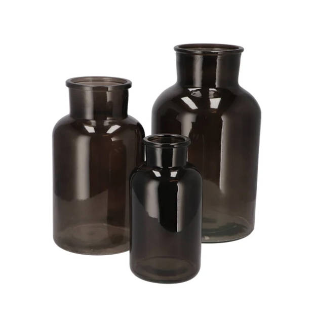 DK Design Bloemenvaas melkbus fles - helder glas zwart - D10 x H20 cm - Vazen