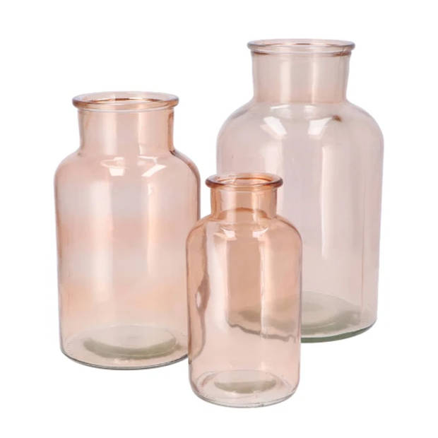 DK Design Bloemenvaas melkbus fles - 2x - helder glas zachtroze - D10 x H20 cm - Vazen