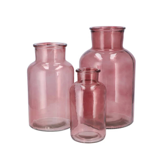 DK Design Bloemenvaas melkbus fles - helder glas oudroze - D17 x H30 cm - Vazen