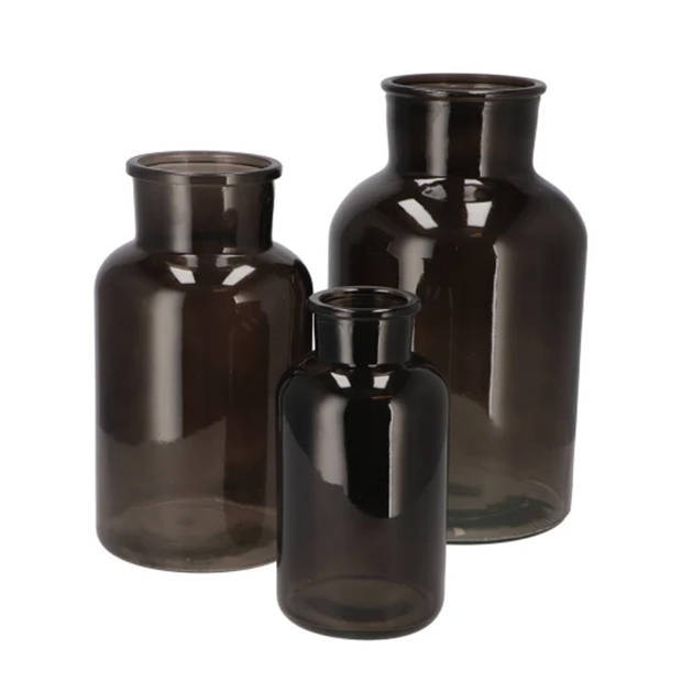 DK Design Bloemenvaas melkbus fles - helder glas zwart - D15 x H26 cm - Vazen