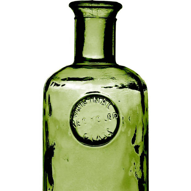 Natural Living Bloemenvaas Olive Bottle - Smaragd groen transparant - glas - D13 x H27 cm - Fles vazen - Vazen