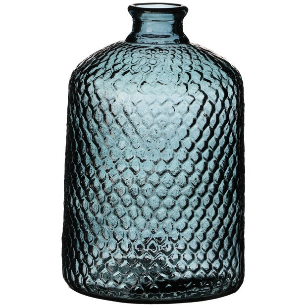 Natural Living Bloemenvaas Scubs Bottle - lichtblauw geschubt transparant - glas - D18 x H31 cm - Vazen