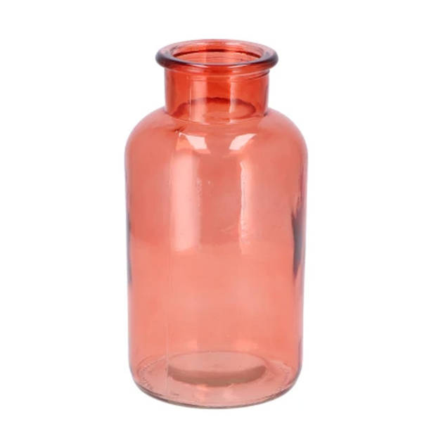 DK Design Bloemenvaas melkbus fles - 2x - helder glas koraalroze - D10 x H20 cm - Vazen