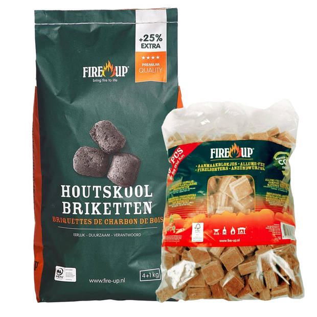 BBQ starterspakket - houtskool briketten 10 kilo - barbecue aanmaakblokjes 192x - Briketten