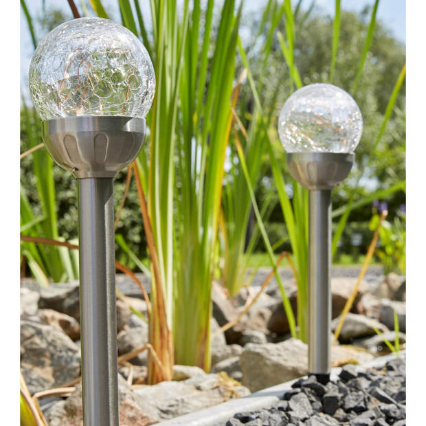 Solar tuinlamp - 1x - RVS - LED Softtone effect - oplaadbaar - D6 x H35 cm - Fakkels
