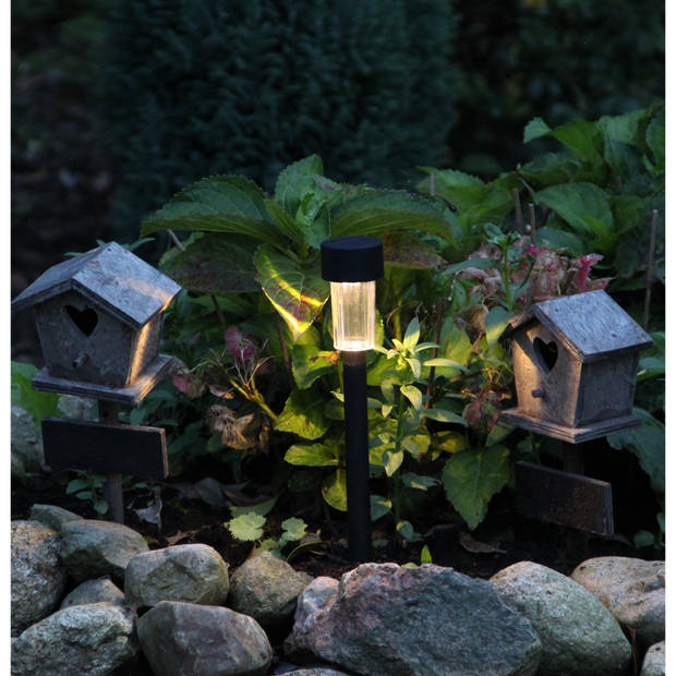 Luxform Solar tuinlamp - 4x - zwart - LED warm wit - oplaadbaar - D4,7 x H32,5 cm - Fakkels