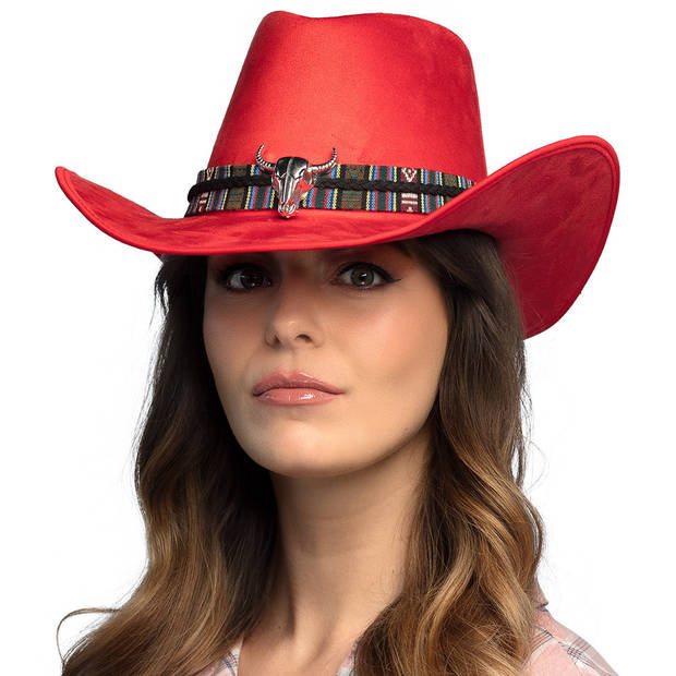 Boland party Carnaval verkleed cowboy hoed Rodeo - rood - volwassenen - polyester - Verkleedhoofddeksels