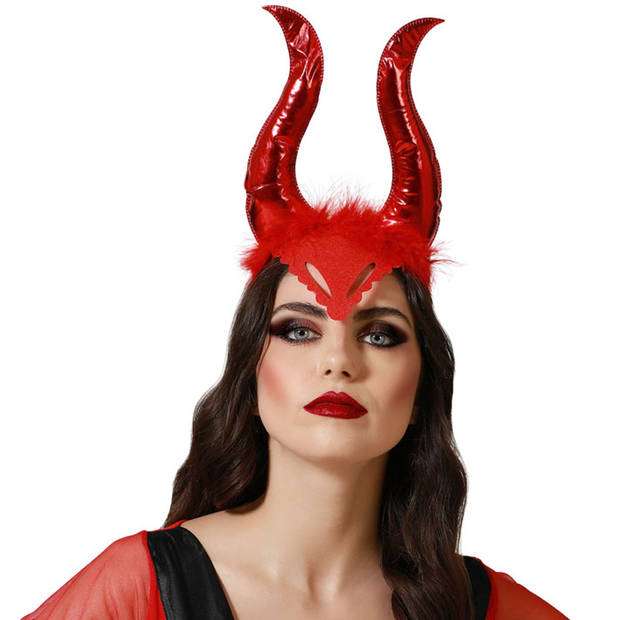 Halloween/horror verkleed diadeem/tiara - grote duivel hoornsA - kunststof - dames/meisjes - Verkleedhoofddeksels