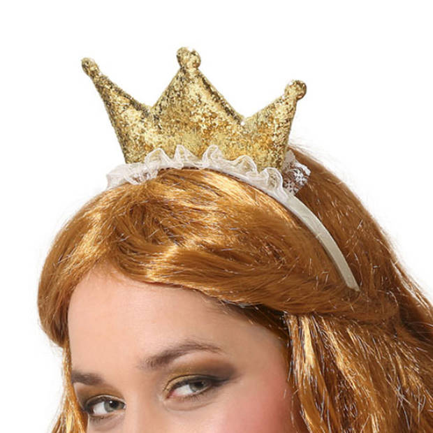 Atosa Verkleed diadeem kroon - goud - mini hoedje - meisjes/dames - Prinses/Koningin - Verkleedhoofddeksels