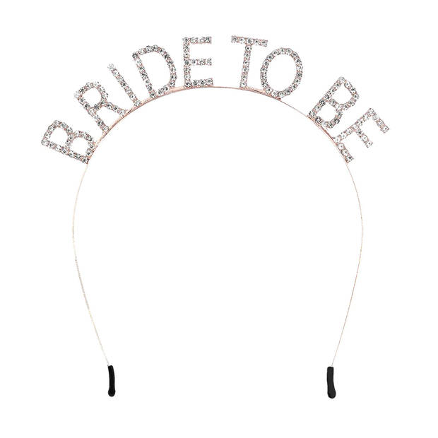 Boland Diadeem/tiara Bride To Be - 1x - rosegoud - metaal -A  23 x 17 cm - glitterletters - Verkleedhoofddeksels