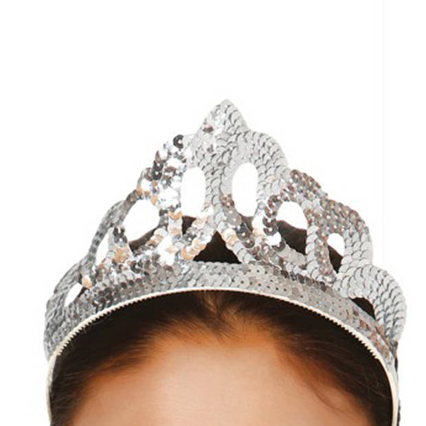 Guircia verkleed haarband/tiara kroontje - zilver - kunststof - prinses/koningin - carnaval - Verkleedhoofddeksels