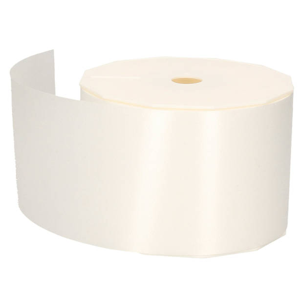 2x Brede luxe parel witte kunststof linten rollen 9 cm x 91 meter cadeaulint verpakkingsmateriaal - Cadeaulinten