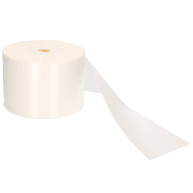 2x Brede luxe parel witte kunststof linten rollen 9 cm x 91 meter cadeaulint verpakkingsmateriaal - Cadeaulinten