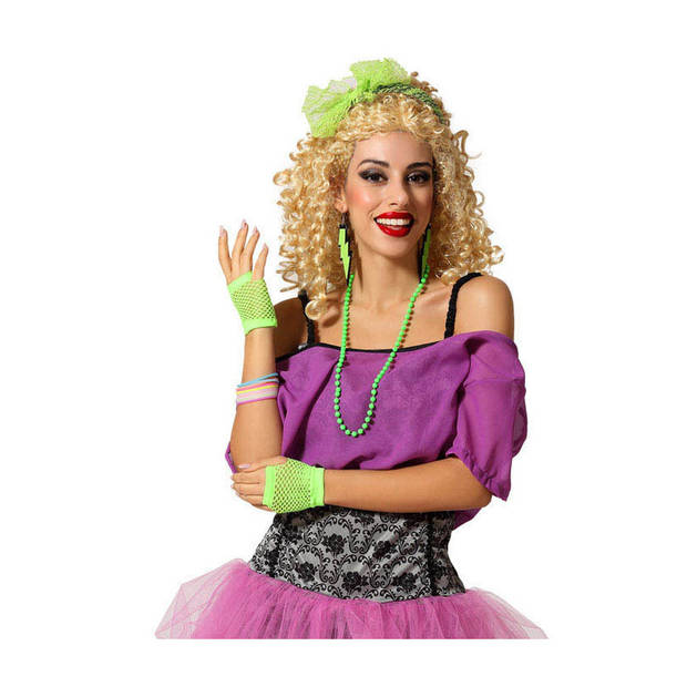 Atosa Foute 80s/90s party verkleed accessoire set - neon groen - 7-delig - jaren 80/90 - Verkleedsieraden