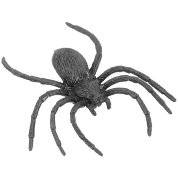 Chaks nep spinnen/spinnetjes 9 cm - zwart - 4x stuks - Horror/griezel thema decoratie beestjes - Feestdecoratievoorwerp