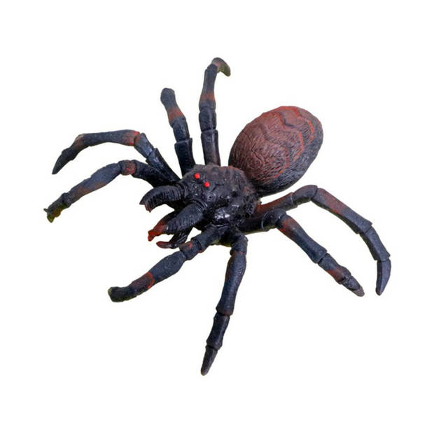 Chaks nep spin 15 cm - zwart/bruin - stretchy tarantula - Horror/griezel thema decoratie beestjes - Feestdecoratievoorwe