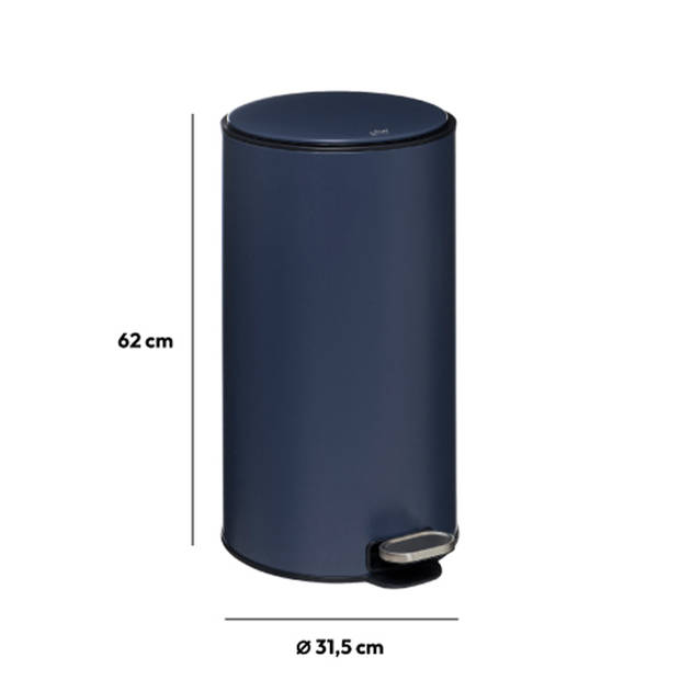 5Five Prullenbak/pedaalemmer - donkerblauw - metaal - 30 liter - 39 x 33 x 62 cm - keuken - Pedaalemmers