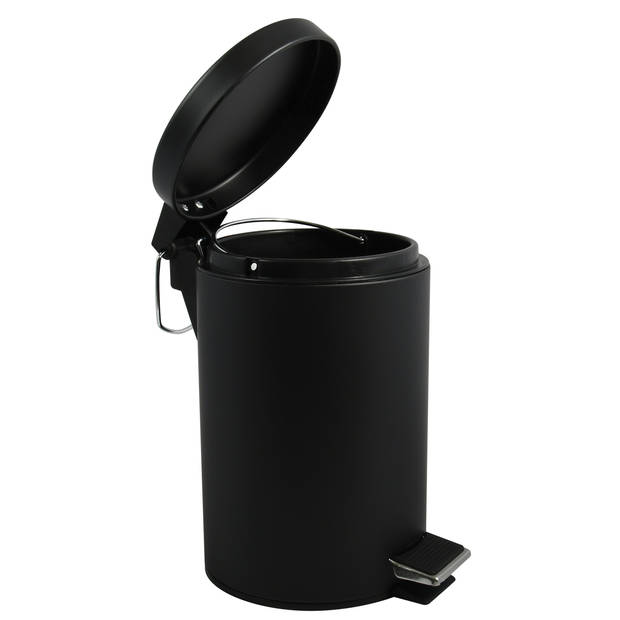 MSV Prullenbak/pedaalemmer - metaal - zwart - 5 liter - 20 x 28 cm - Badkamer/toilet - Pedaalemmers