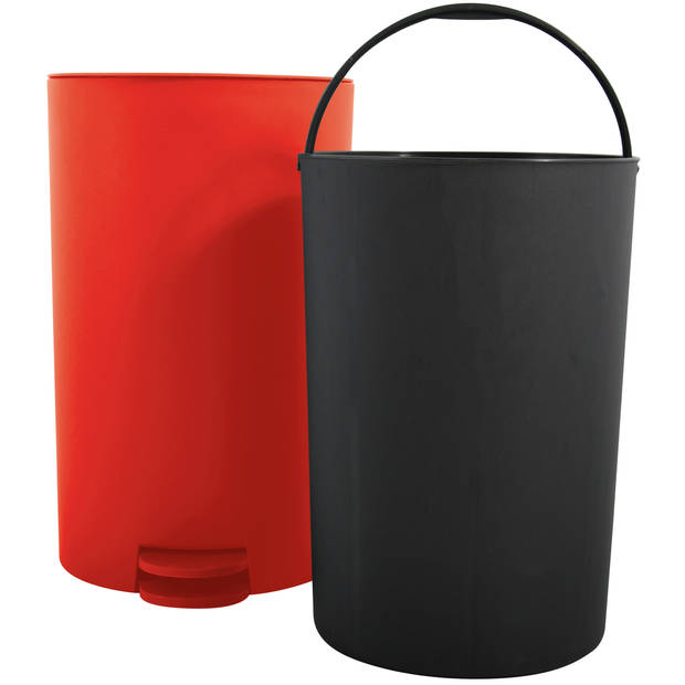 MSV kleine pedaalemmer - 2x - kunststof - rood - 3L - 15 x 27 cm - Badkamer/toilet - Pedaalemmers