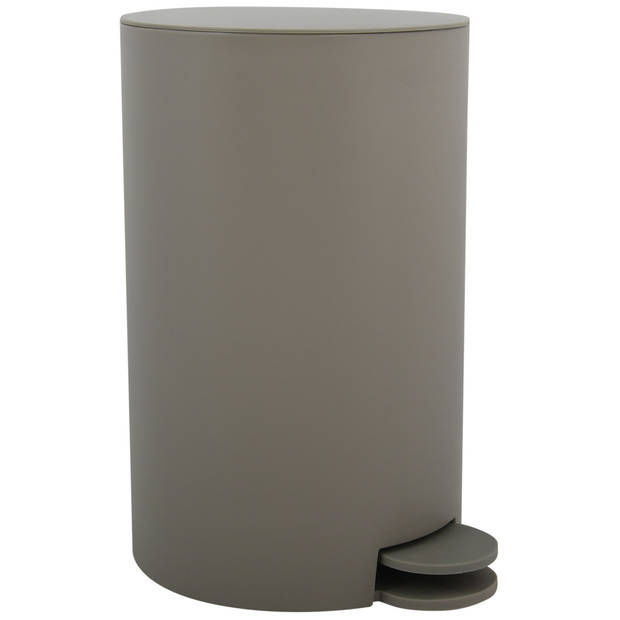 MSV kleine pedaalemmer - 2x - kunststof - taupe - 3L - 15 x 27 cm - Badkamer/toilet - Pedaalemmers