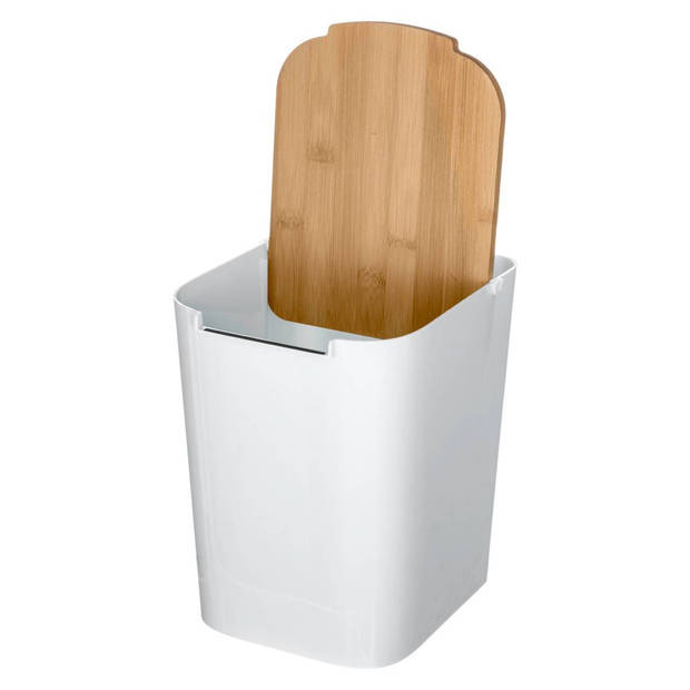 Badkamer/toilet accessoires set - WC-borstel in houder en prullenbak - wit - bamboe - 5 liter - Badkameraccessoireset