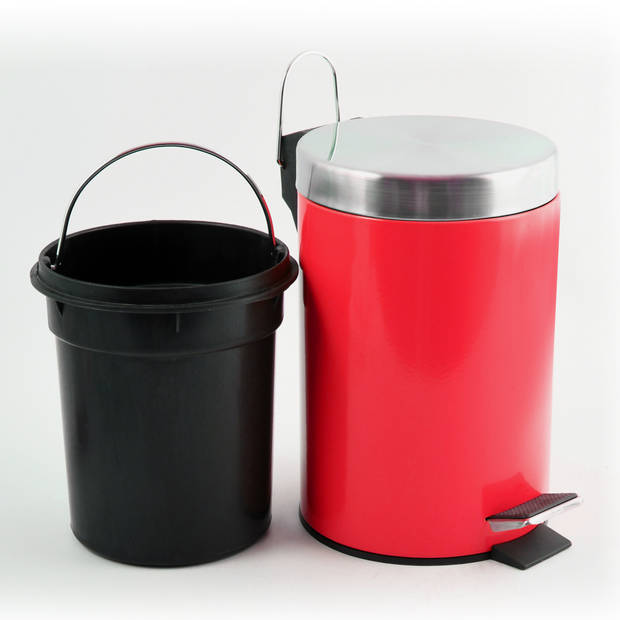 MSV Prullenbak/pedaalemmer - metaal - rood - 3 liter - 17 x 25 cm - Badkamer/toilet - Pedaalemmers