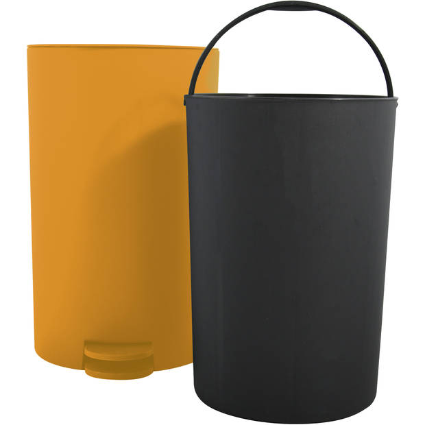 MSV kleine pedaalemmer - 2x - kunststof - saffraan geel - 3L - 15 x 27 cm - Badkamer/toilet - Pedaalemmers