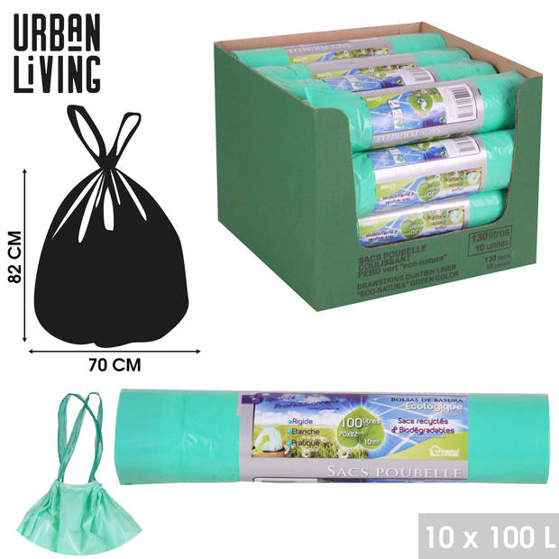 Urban Living afvalzakken/vuilniszakken - 30x stuks - 100 liter - trekbandsluiting - Vuilniszakken