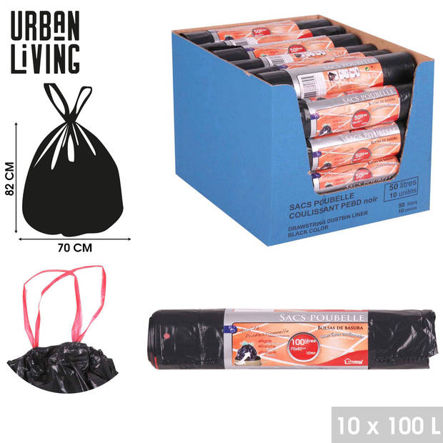 Urban Living afvalzakken/vuilniszakken - 30x stuks - 100 liter - trekbandsluiting - Vuilniszakken