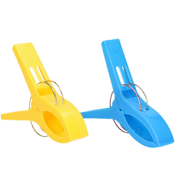 Jedermann Handdoekknijpers XL - 4x - blauw/geel - kunststof - 12 cm - Handdoekknijpers