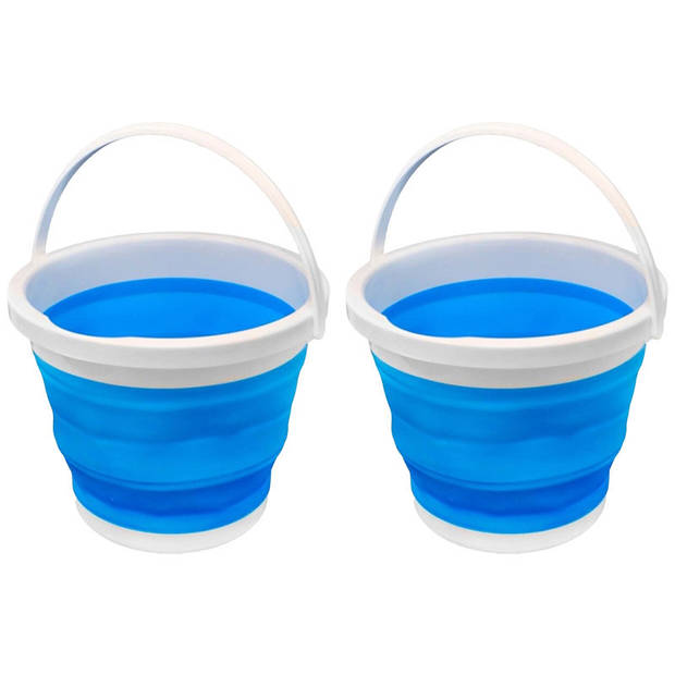 Concorde emmer opvouwbaar - 2x - 5L - blauw/wit - kunststof en rubber - Emmers