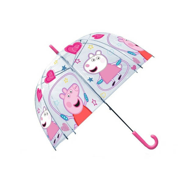 Peppa Pig paraplu - voor kinderen - donker roze/transparant - D61 cm - Paraplu's