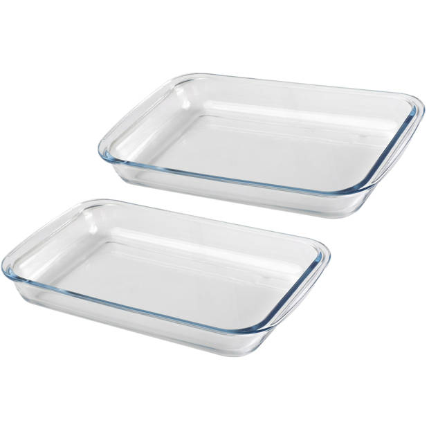 Chef Traiteur Ovenschaal van borosilicaat glas - 2x - rechthoek - 1.6 Liter - 30 x 18 x 5 cm - Ovenschalen